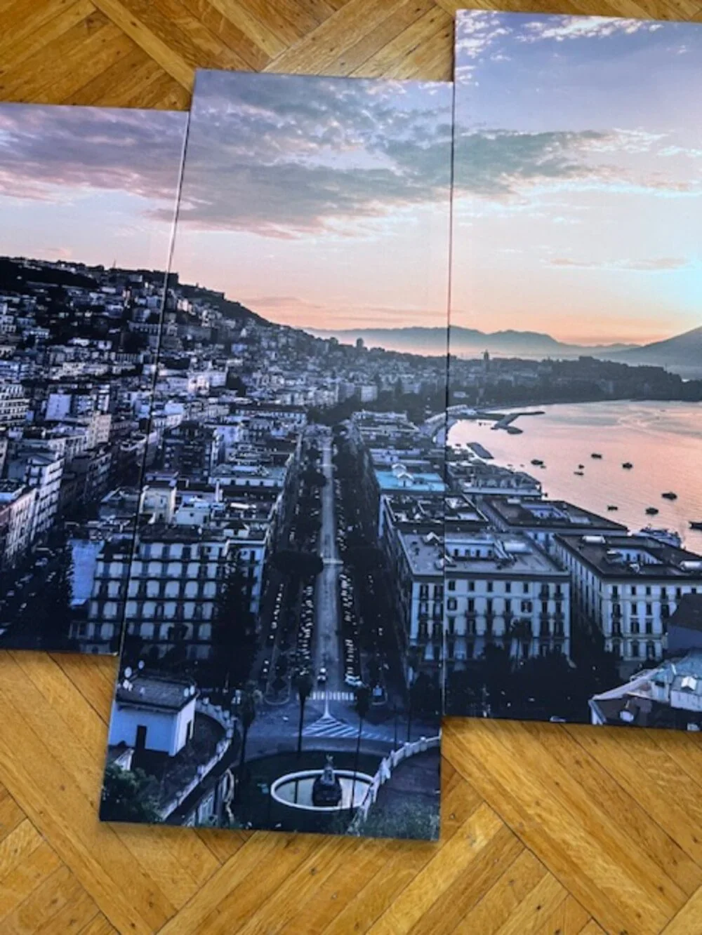 Wall Art 4 Panel Canvas - Bay of Naples Sunsetting over Vesuvius - NEW w/Box